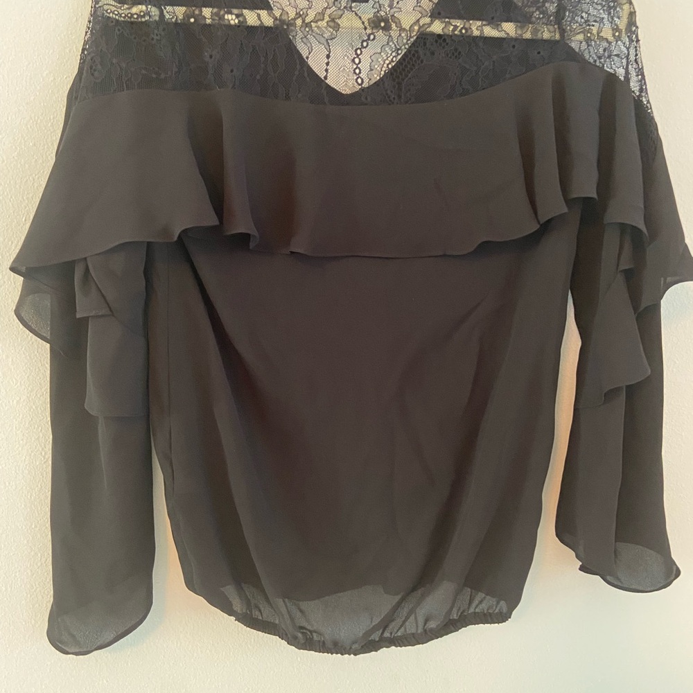 Lipsy London Black Lace Ruffle Blouse Size 4